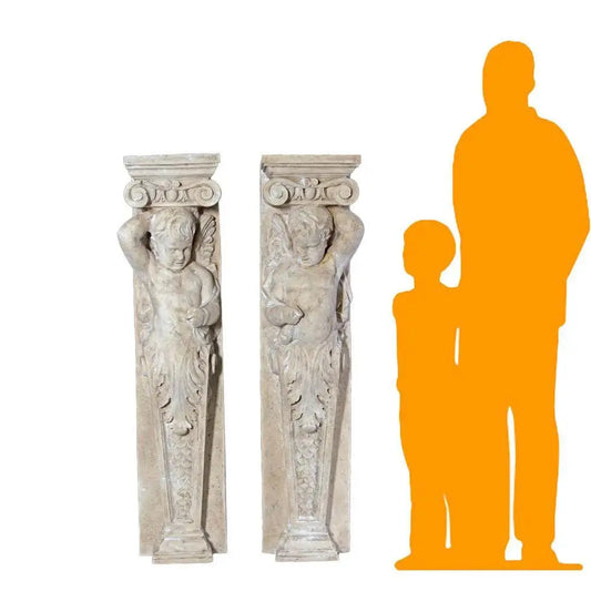 Stone Cherub Column Set of 2 F0138-010701-H
