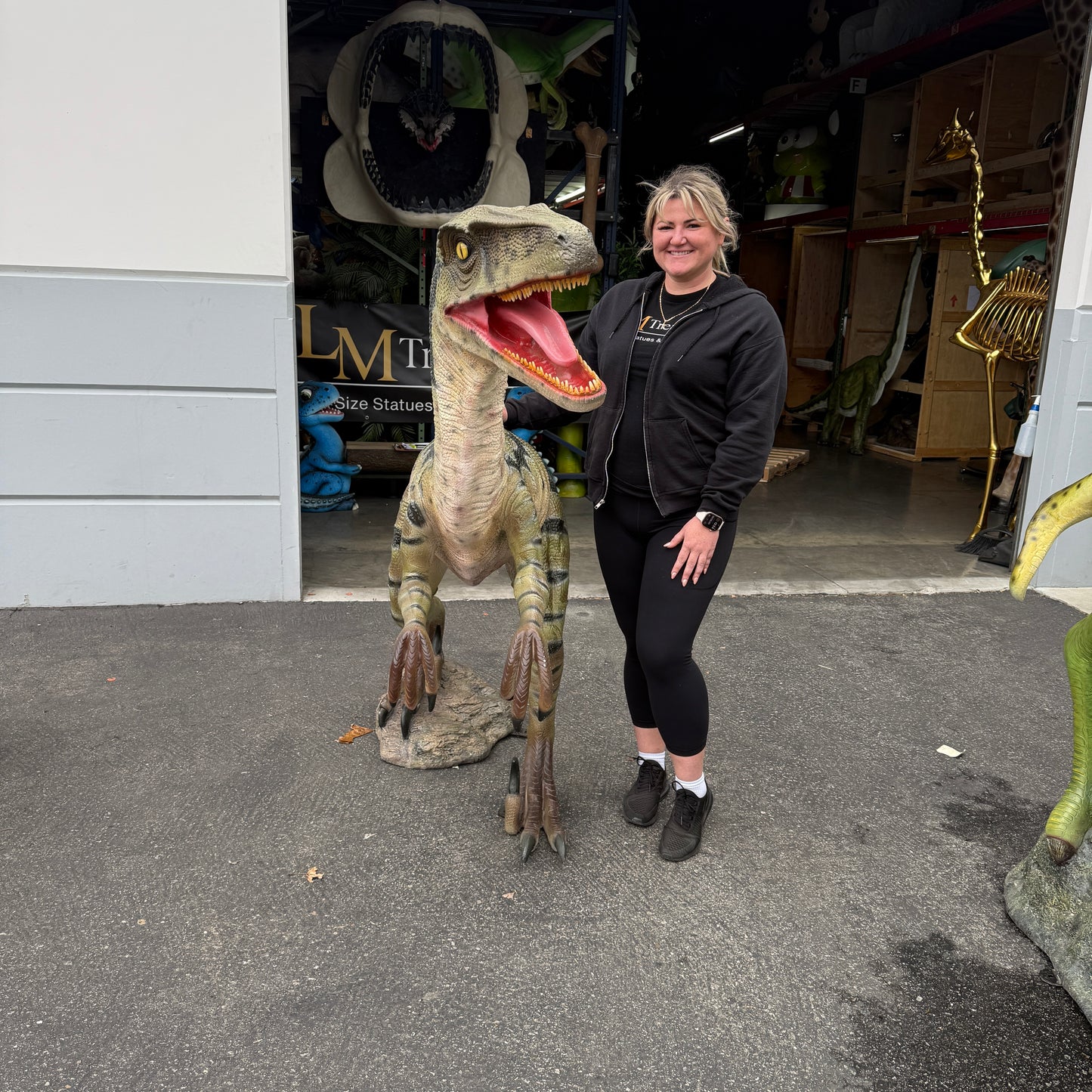 Green Velociraptor Dinosaur Statue