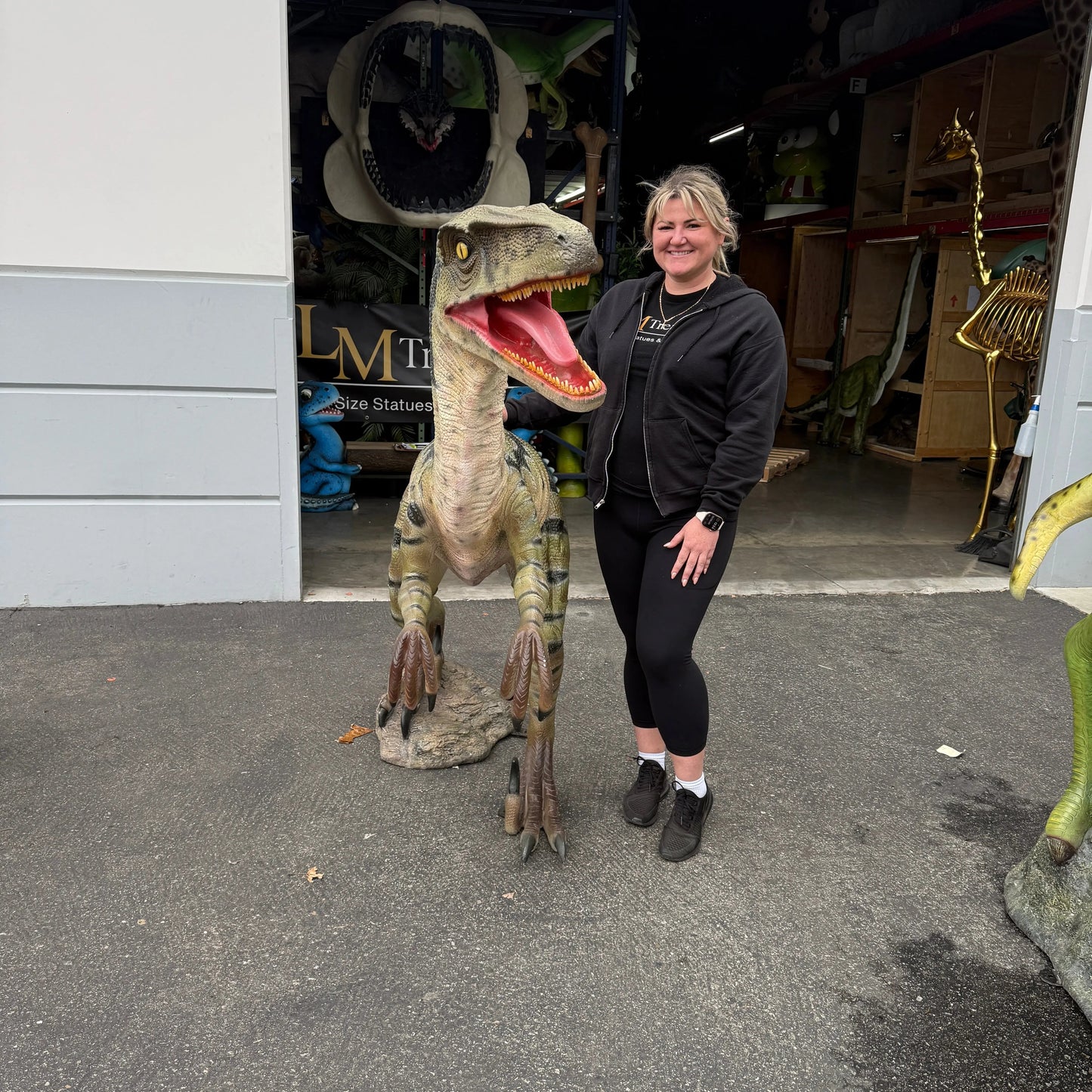 Green Velociraptor Dinosaur Statue A0275G-110015-H