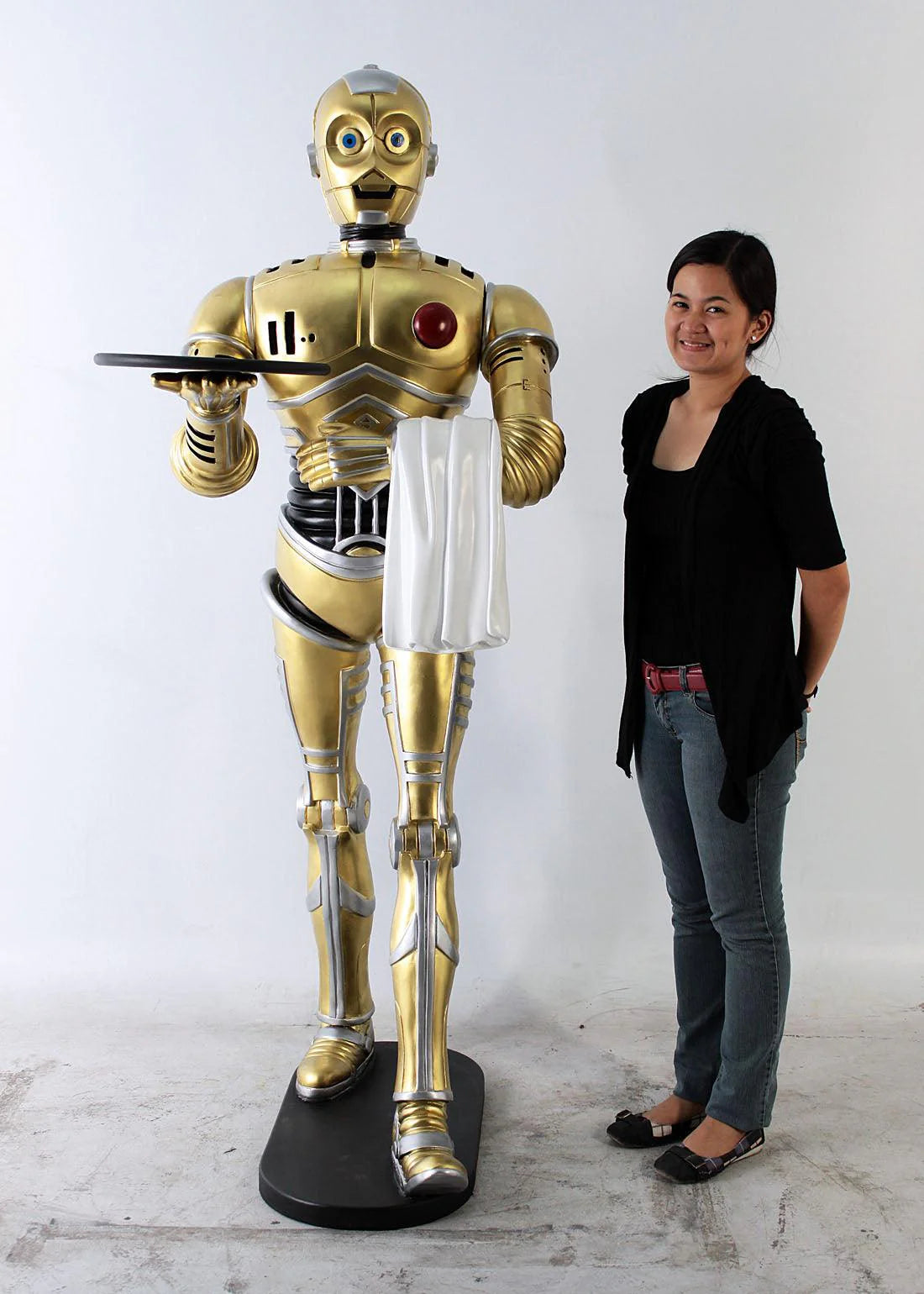 Gold Android Robot Butler Statue