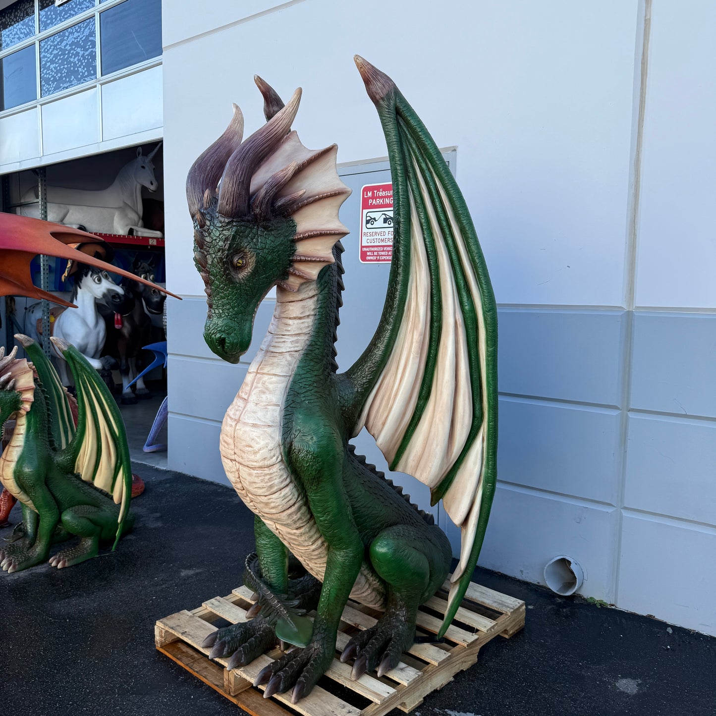 Green Sitting Dragon Life Size Statue