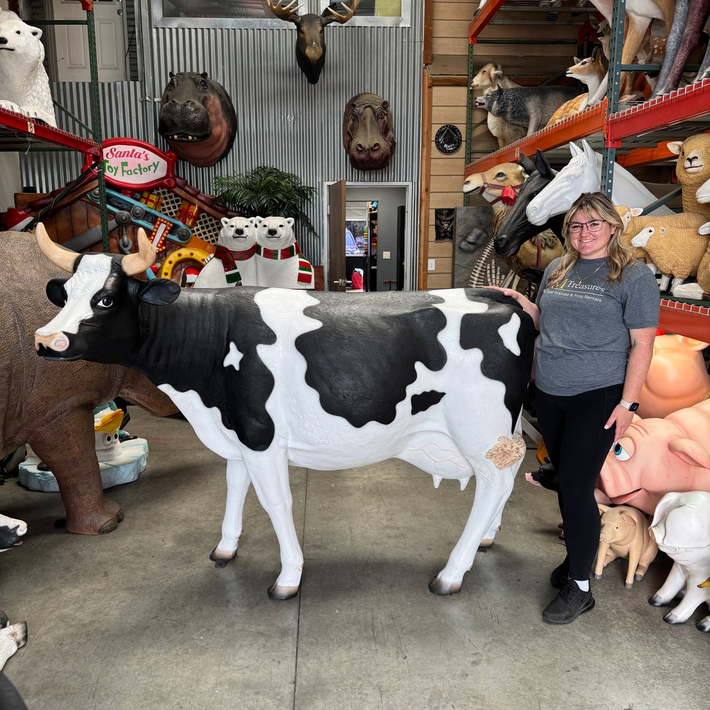 Holstein Cow Standing Life Size Statue