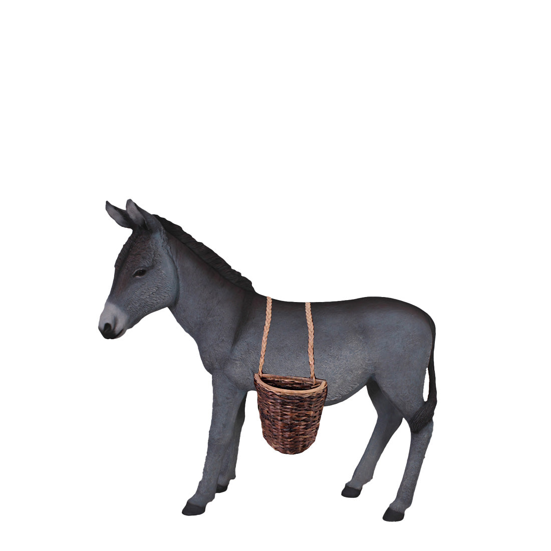 Gray Donkey With Basket Statue