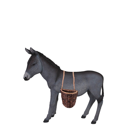 Gray Donkey With Basket Statue