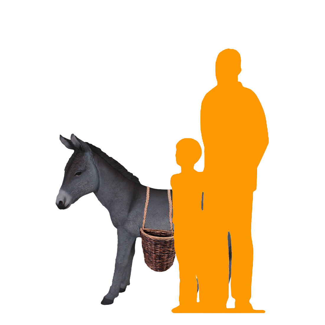 Gray Donkey With Basket Statue