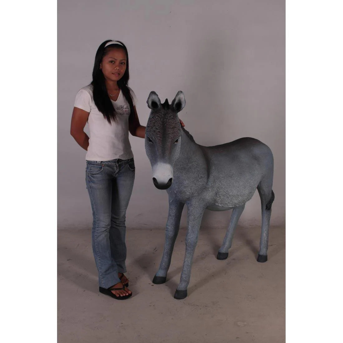 Gray Donkey With Basket Statue