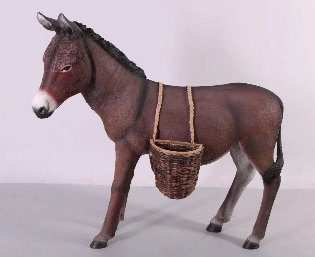 Brown Donkey With Basket Statue A0185-080044B-H