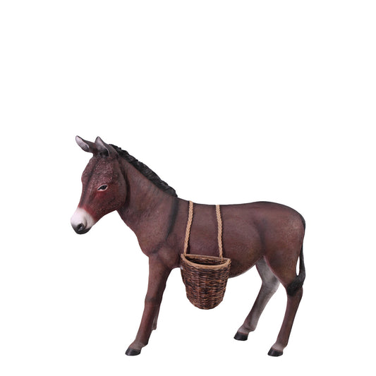 Brown Donkey With Basket Statue