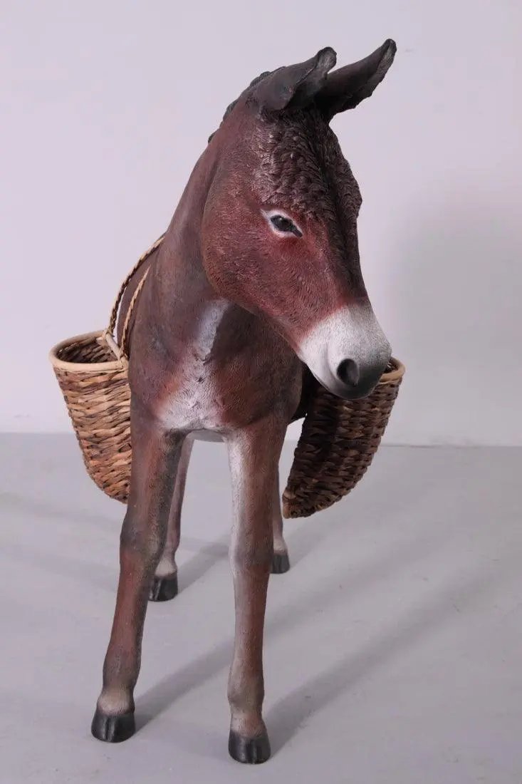 Brown Donkey With Basket Statue A0185-080044B-H