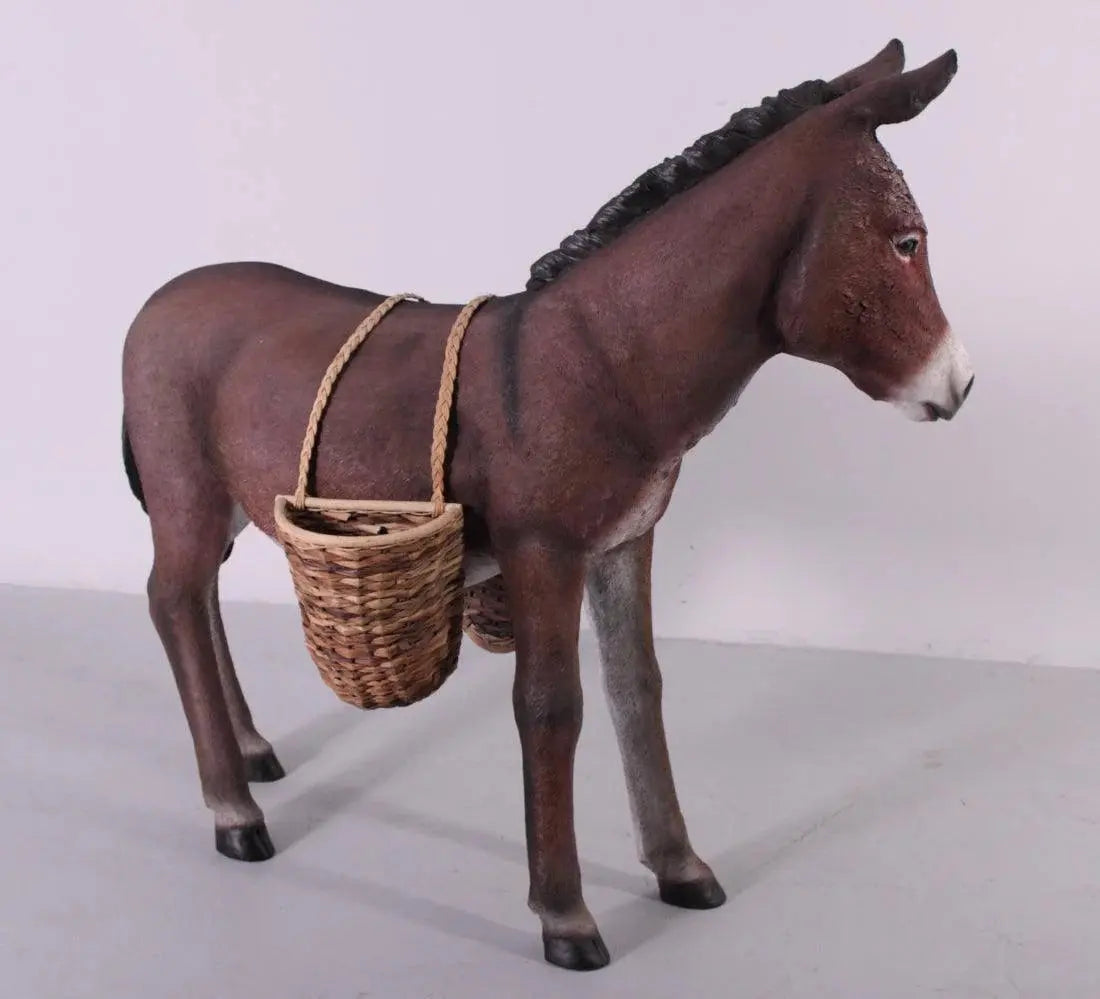 Brown Donkey With Basket Statue A0185-080044B-H