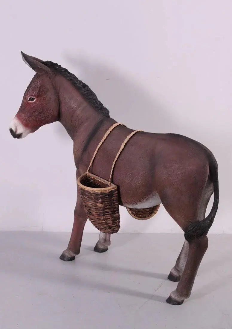Brown Donkey With Basket Statue A0185-080044B-H