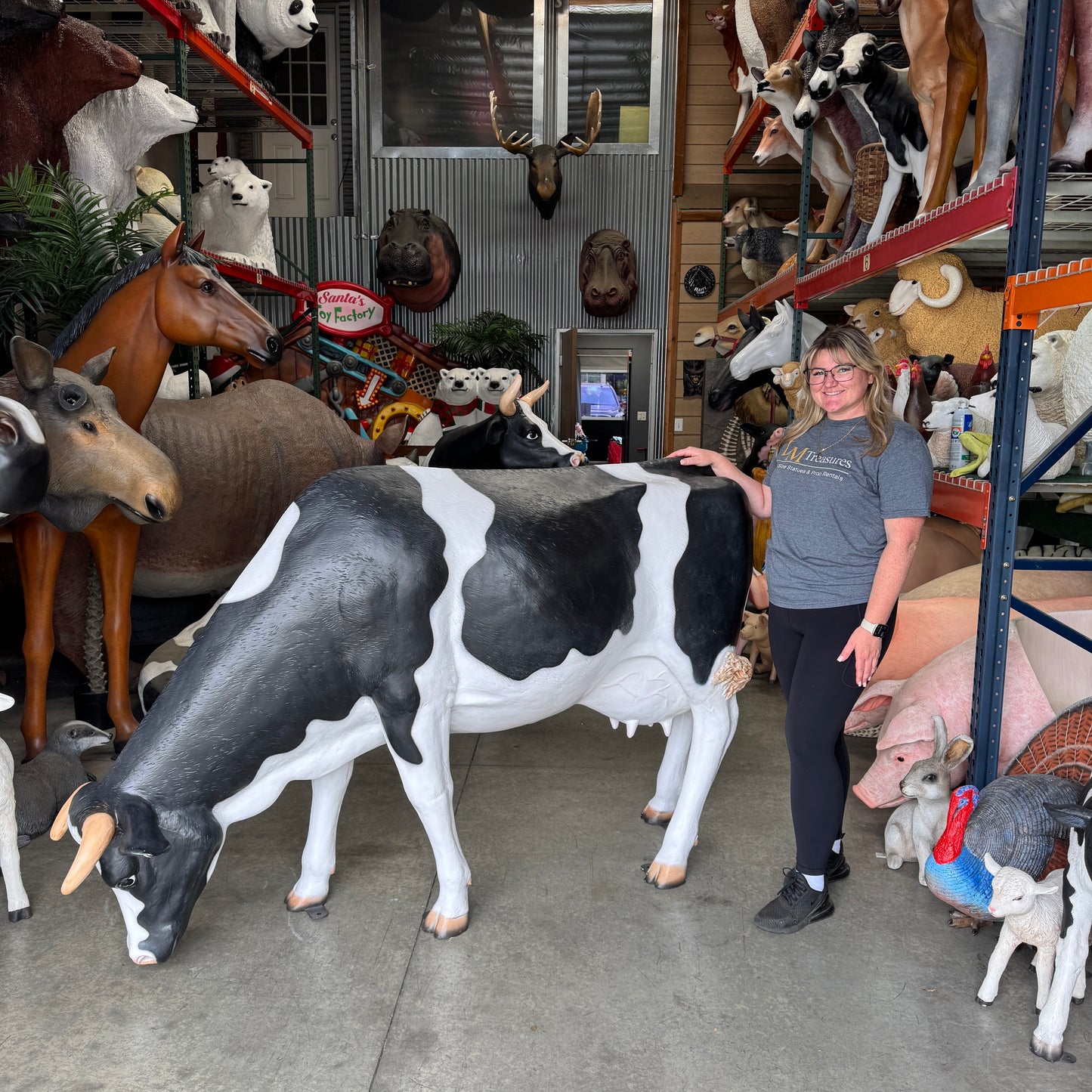Holstein Cow Grazing Life Size Statue