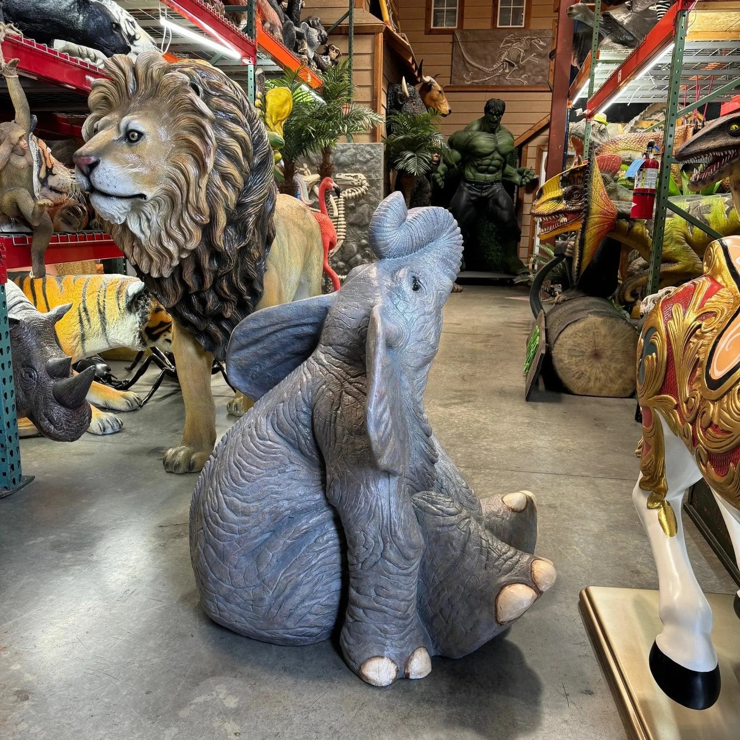 Sitting Baby Elephant Statue A0210-080158-H