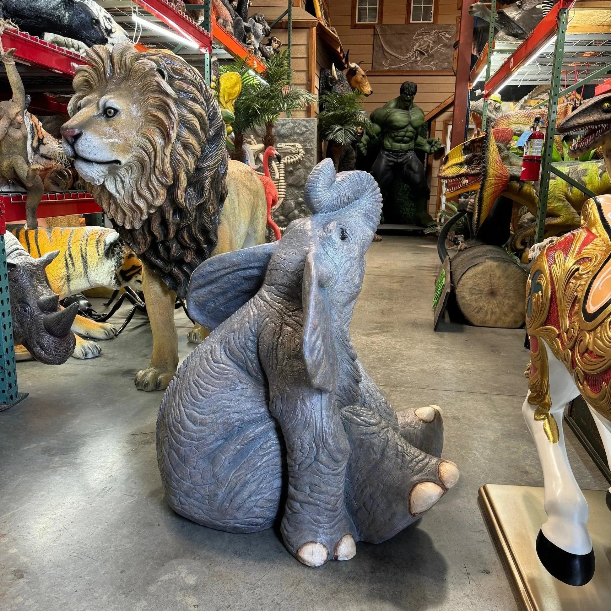 Sitting Baby Elephant Statue A0210-080158-H