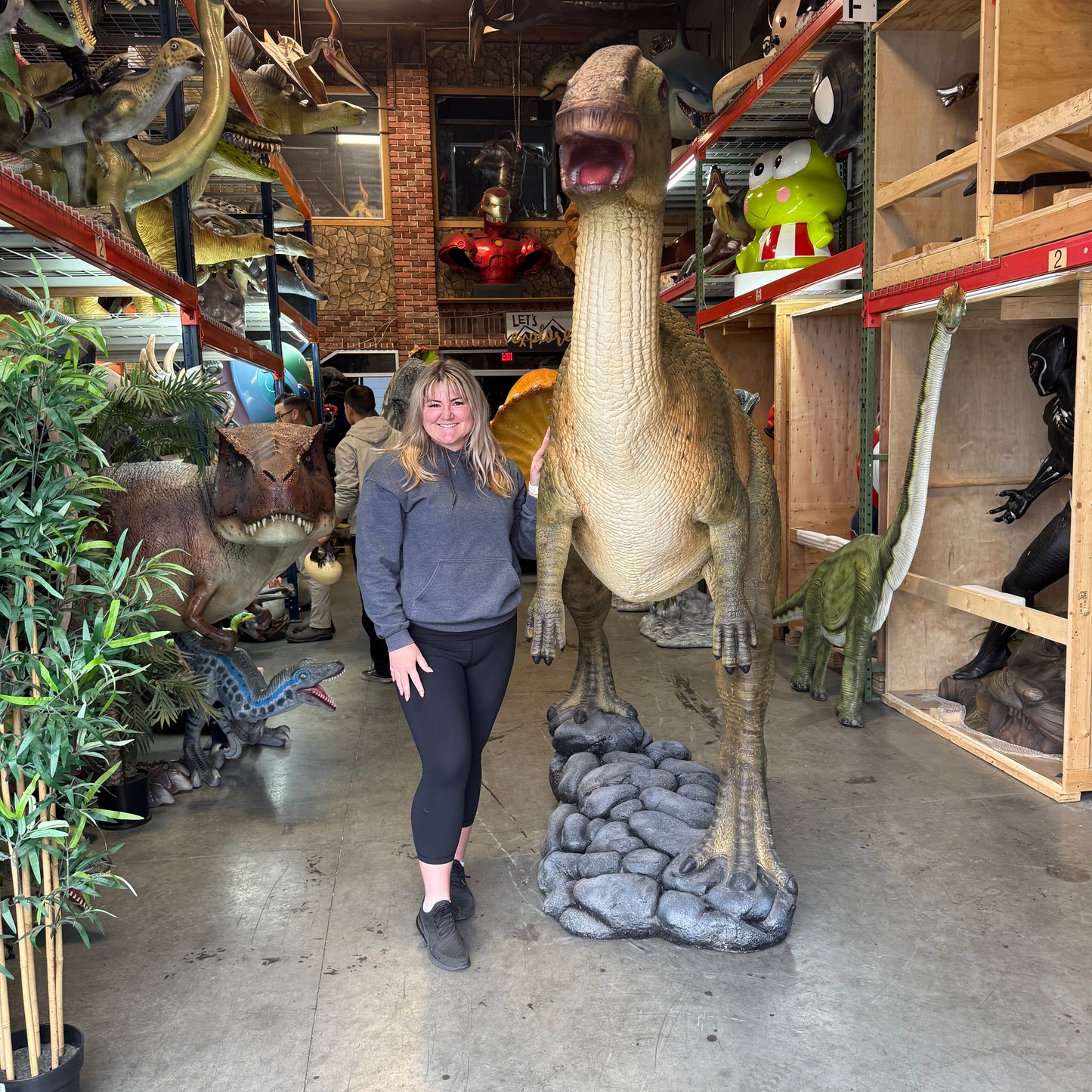 Green Parasaurolophus Dinosaur Life Size Statue
