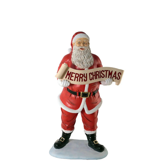 Small Santa Claus Holding Banner Statue - LM Treasures Prop Rentals