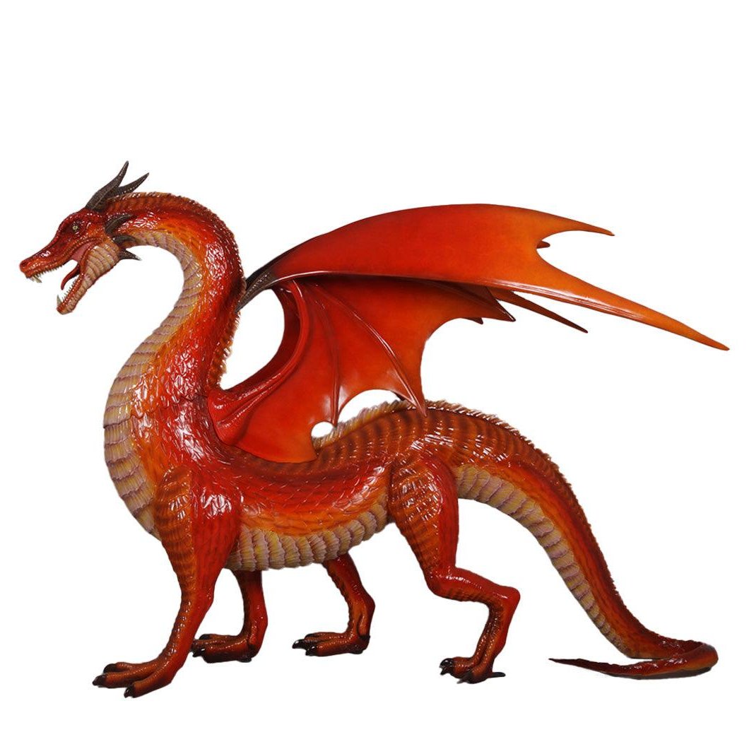 Large Red Dragon Standing Statue