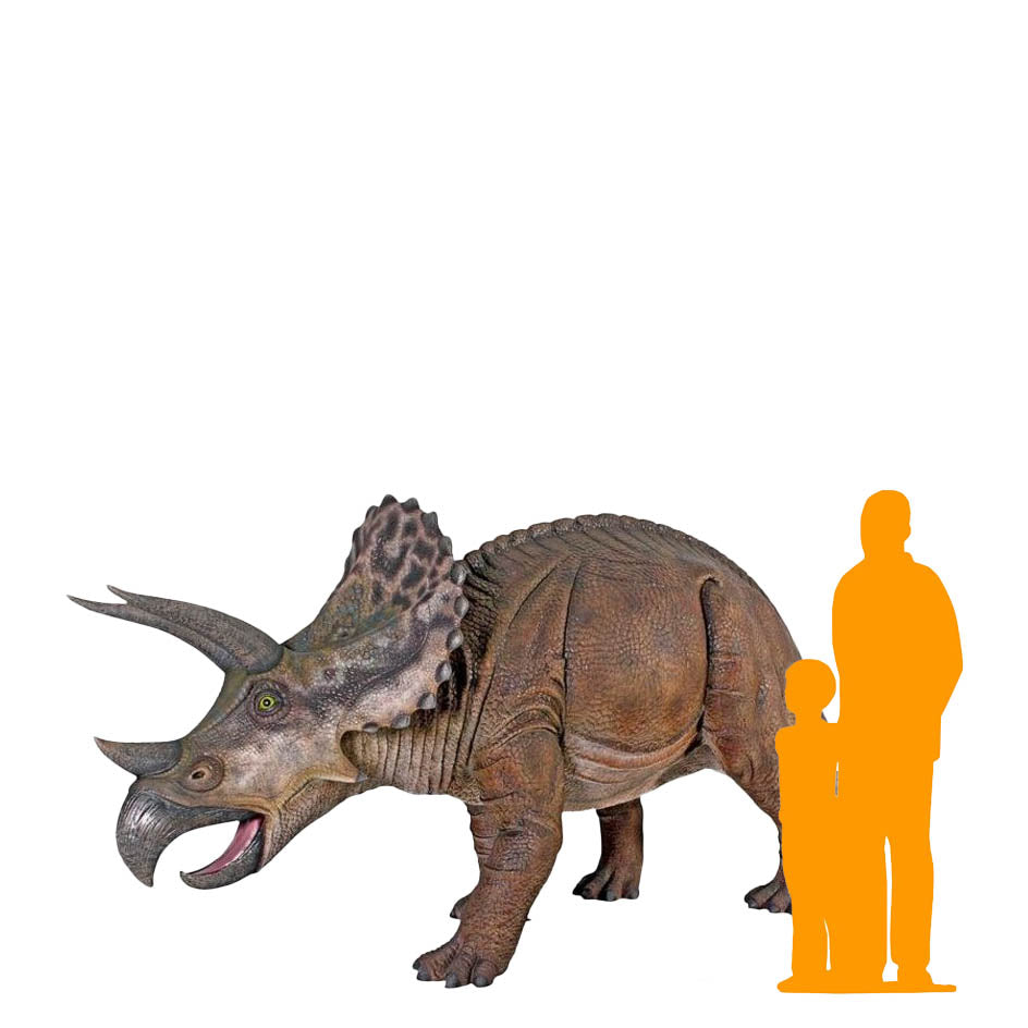 Large Brown Triceratops Dinosaur Life Size Statue