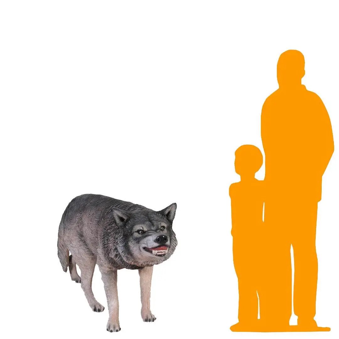 Growling Wolf Life Size Statue A0180-100096-H
