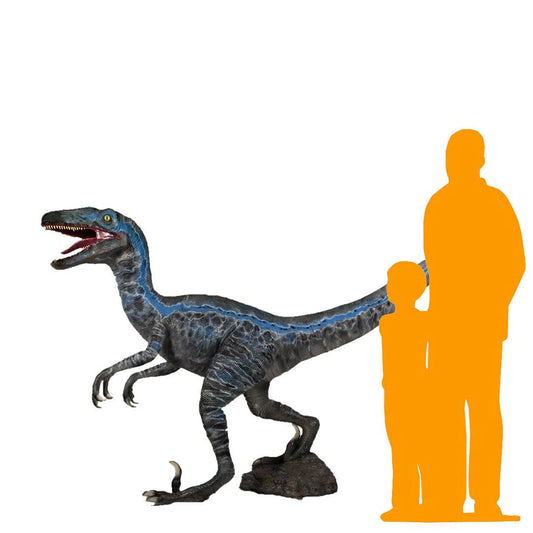 Blue Velociraptor Dinosaur Statue
