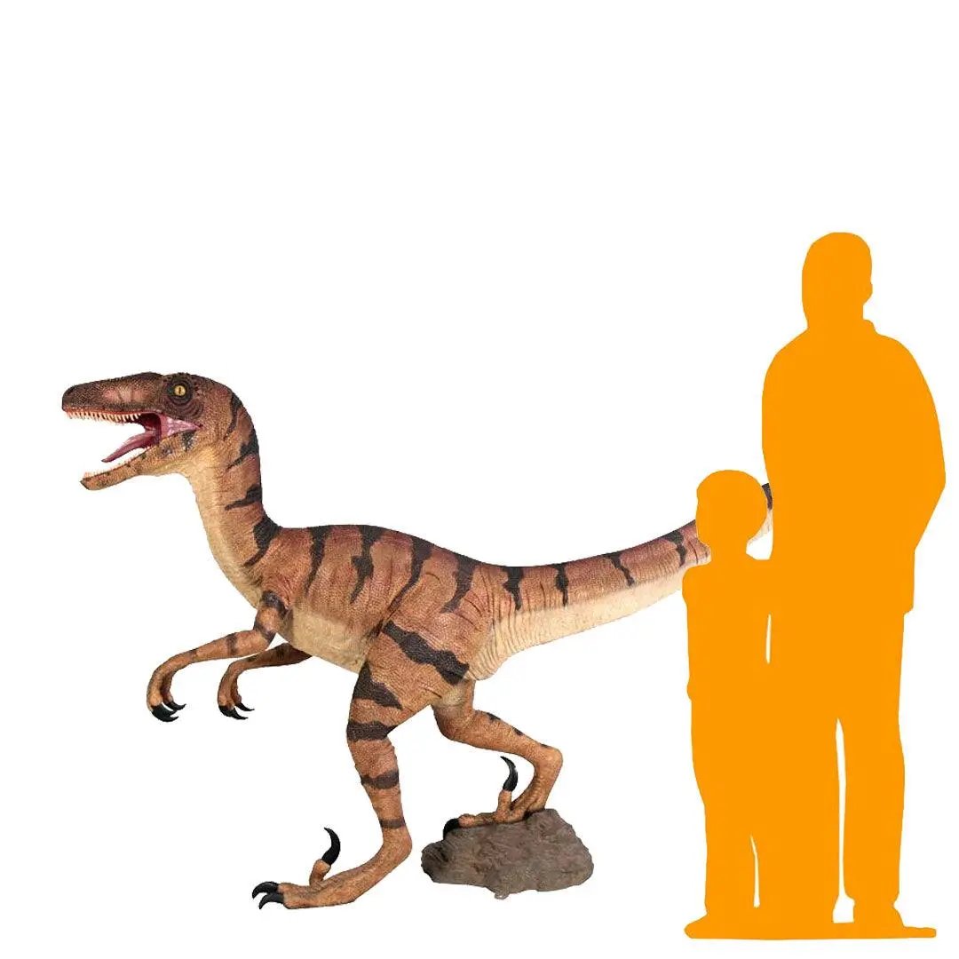 Brown Velociraptor Dinosaur Life Size Statue A0275GC-110015-H