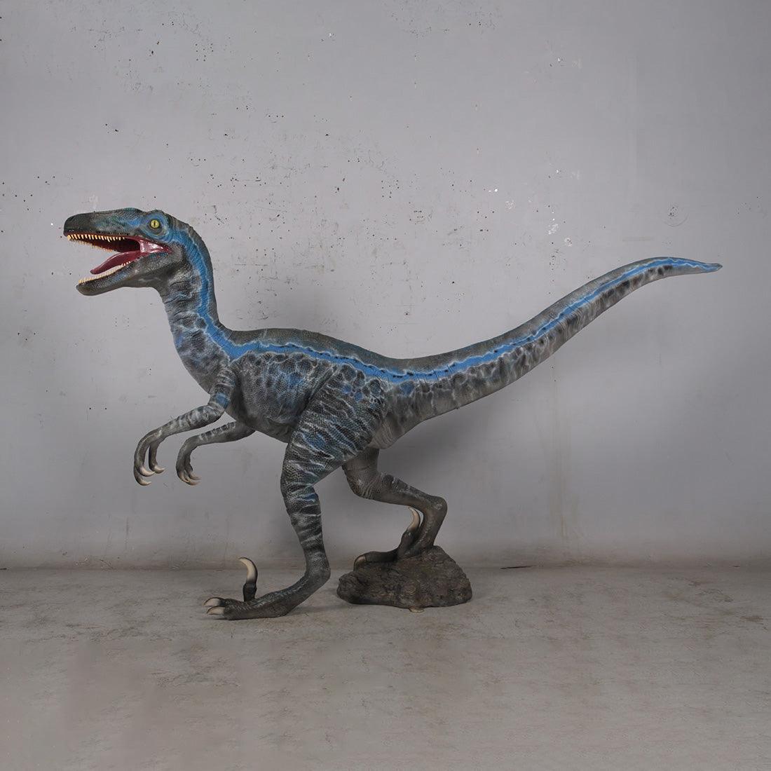 Blue Velociraptor Dinosaur Statue