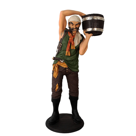 Pirate Holding Bucket Life Size Statue - LM Treasures Prop Rentals
