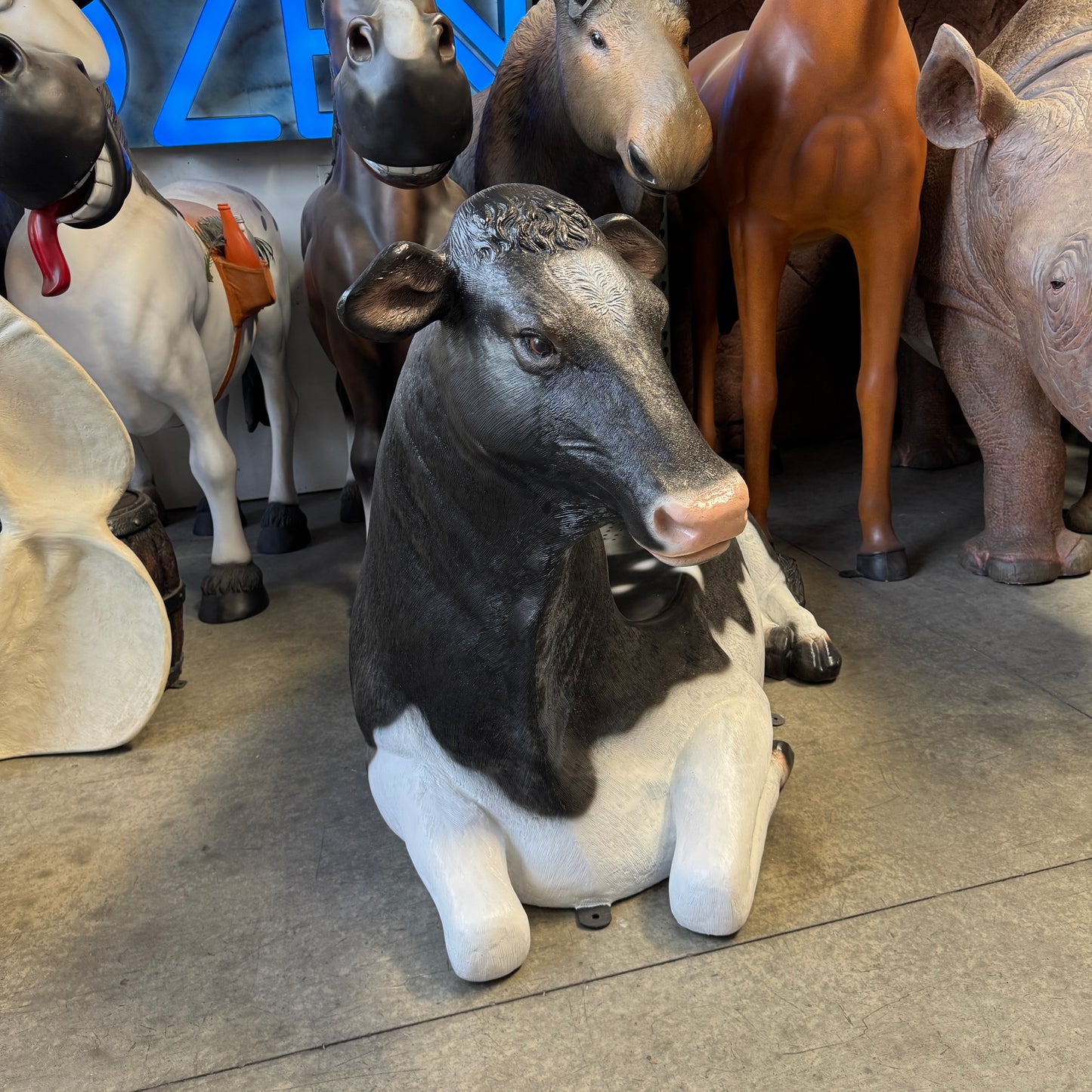Holstein Cow Bench Life Size Statue