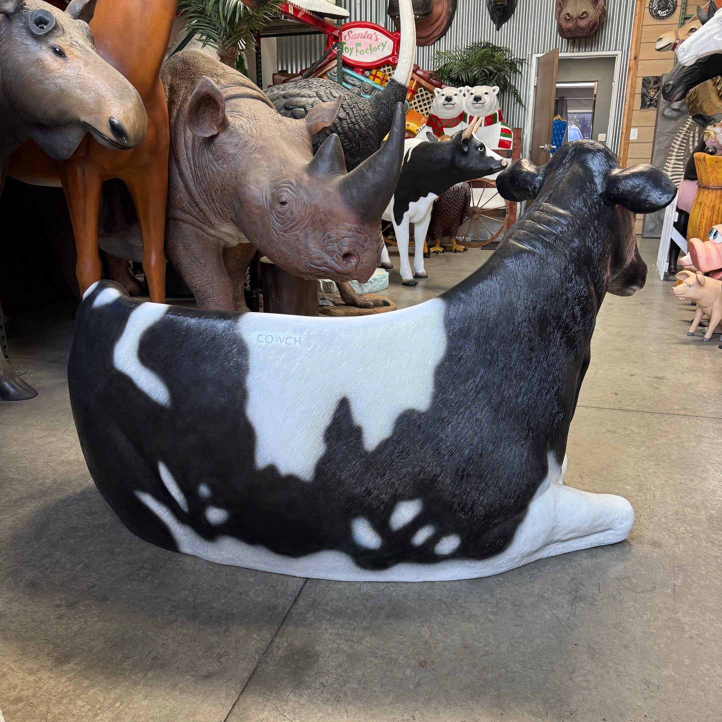 Holstein Cow Bench Life Size Statue