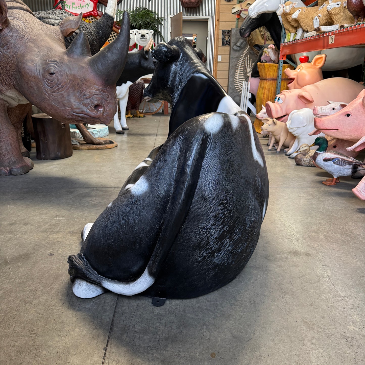 Holstein Cow Bench Life Size Statue