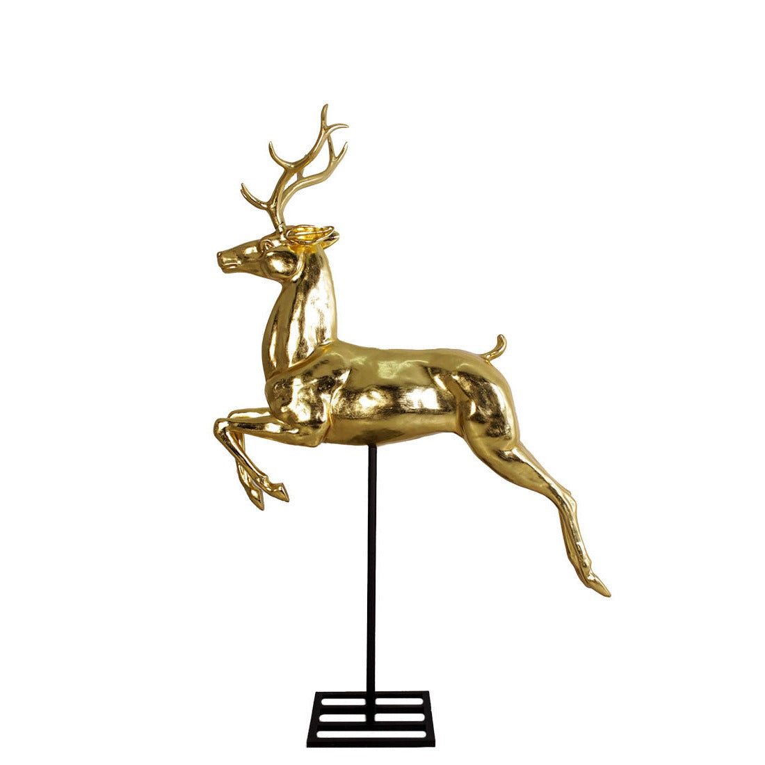 Flying Gold Reindeer On Base Statue