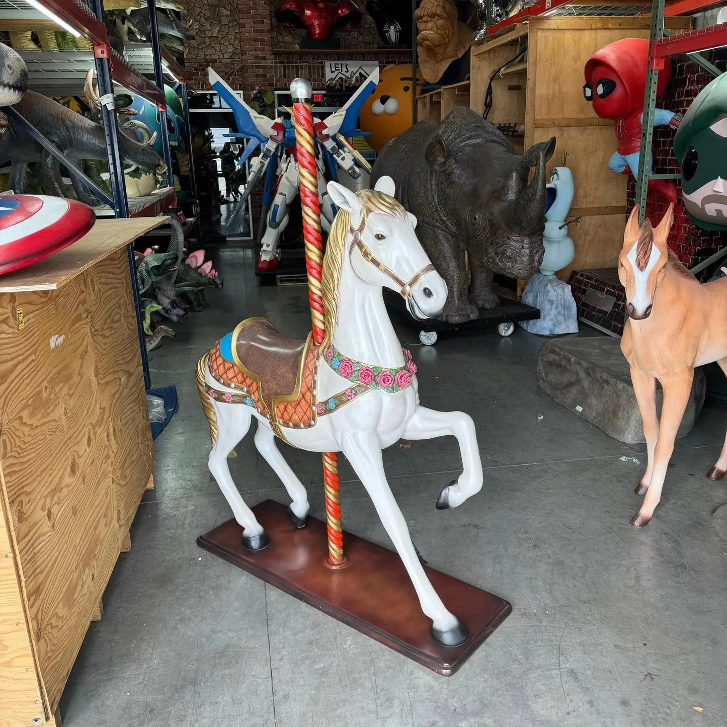 White Carousel Horse Statue A0338-130045-H