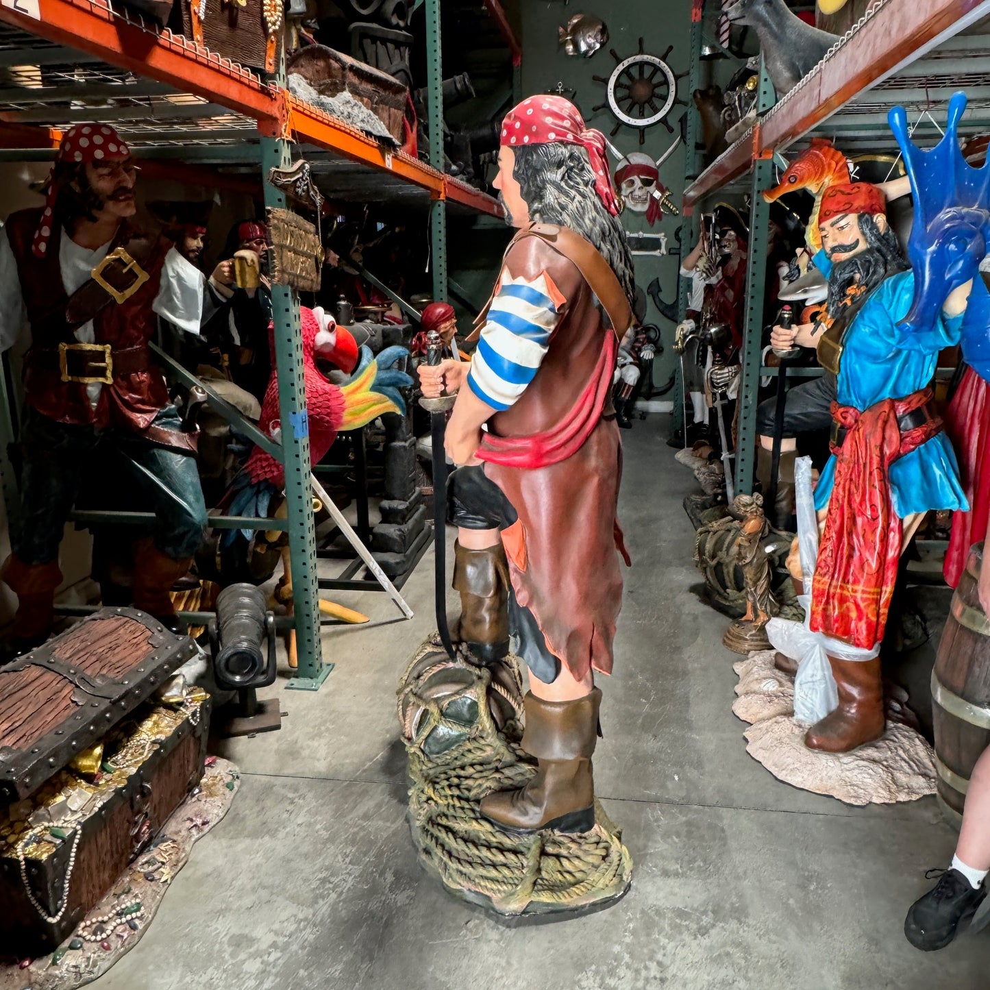 Pirate on Wine Barrel Life Size Statue