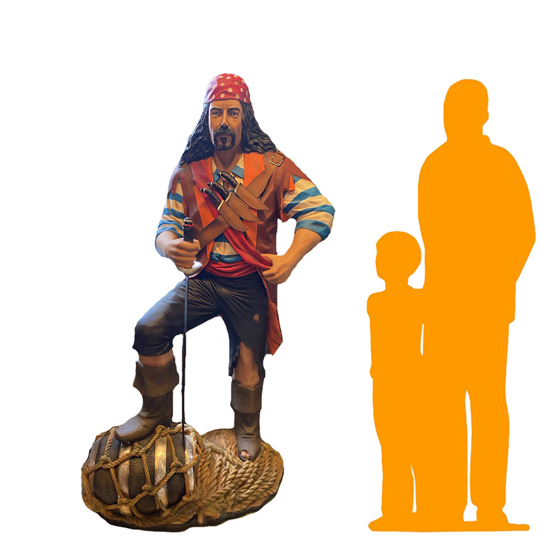 Pirate on Wine Barrel Life Size Statue
