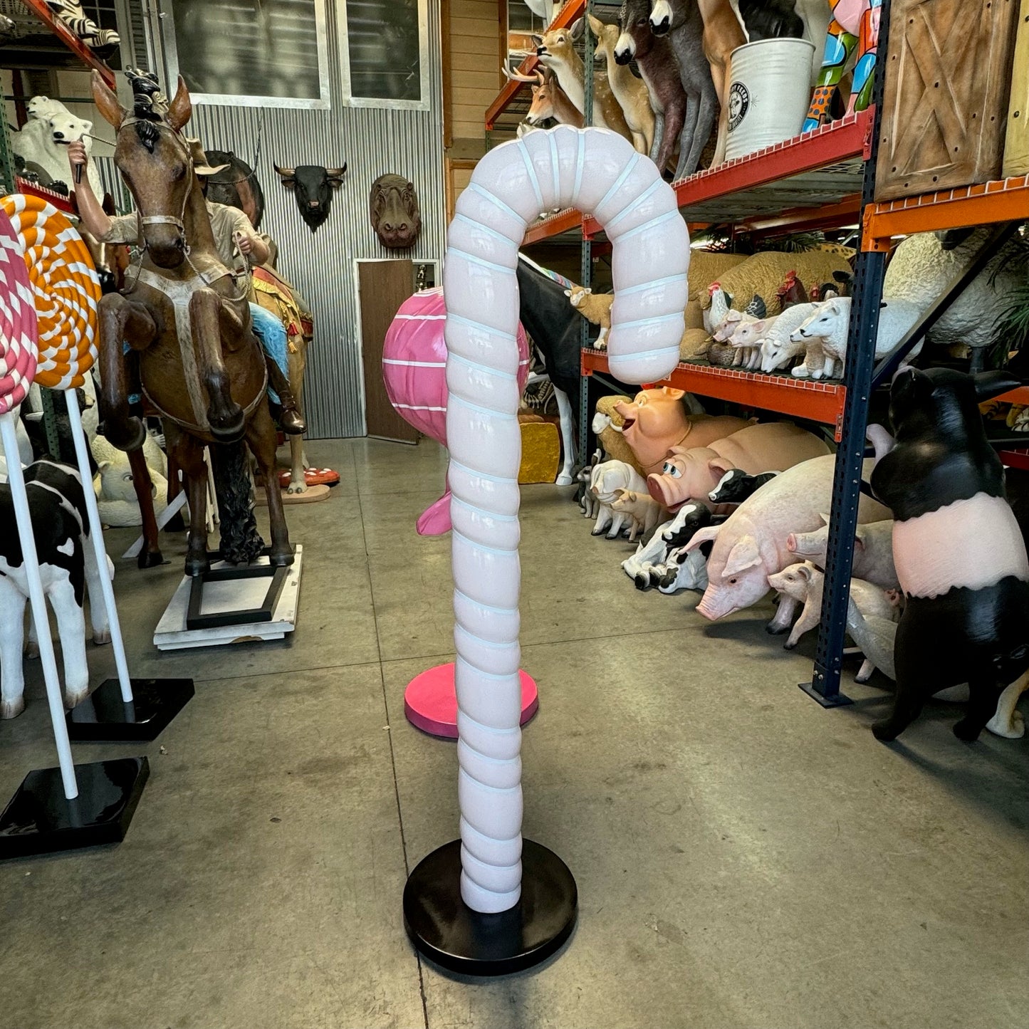 Large Pink Cushion Candy Cane Statue