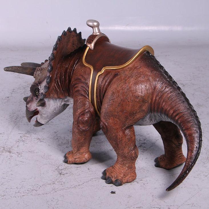 Small Brown Triceratops Dinosaur With Saddle Statue