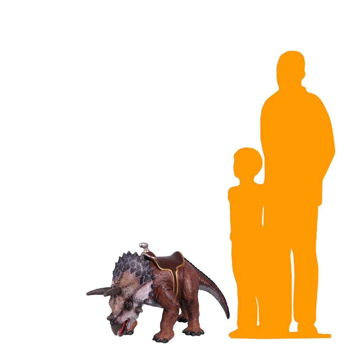 Small Brown Triceratops Dinosaur With Saddle Statue