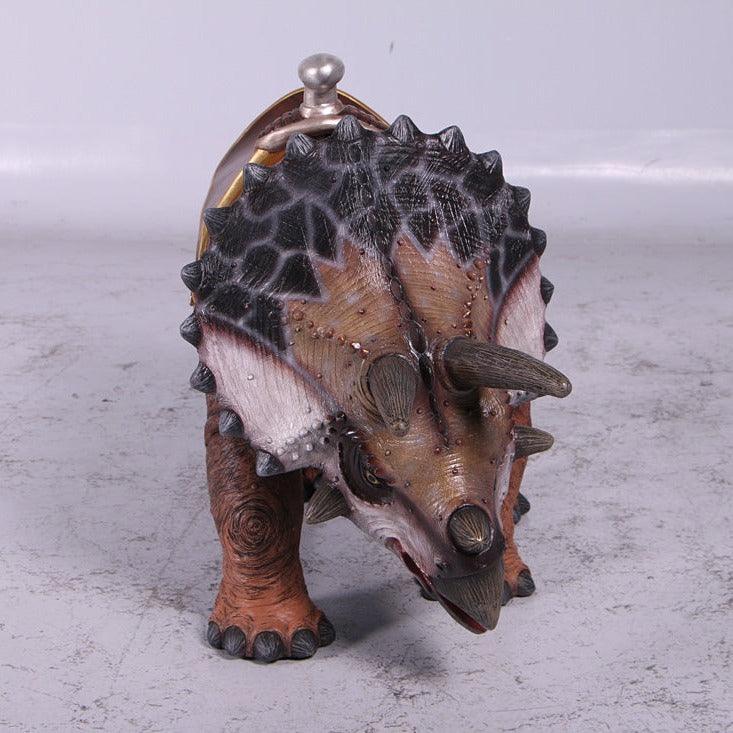 Small Brown Triceratops Dinosaur With Saddle Statue