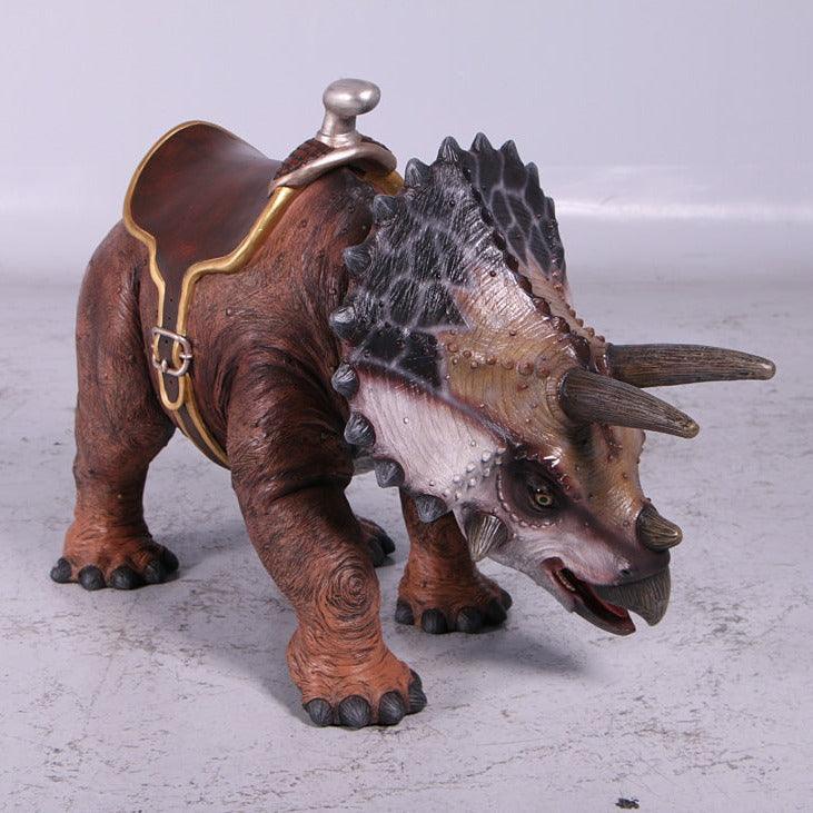 Small Brown Triceratops Dinosaur With Saddle Statue