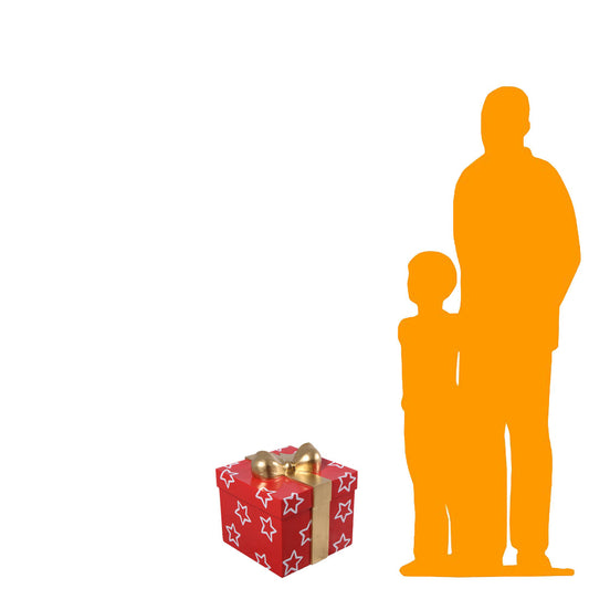 Small Red Present With Stars Statue