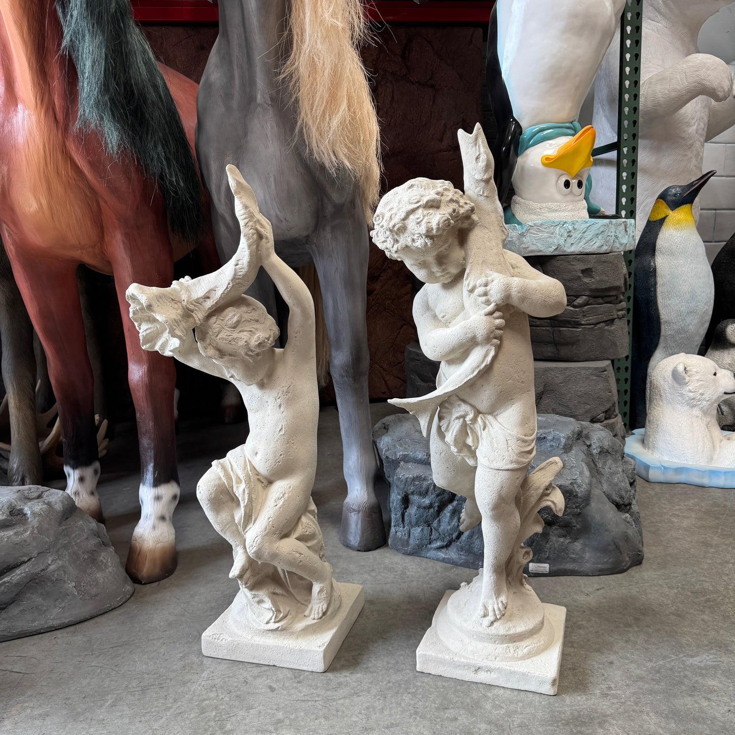 Cupid With Fish Stone Statue M0265-150354-H