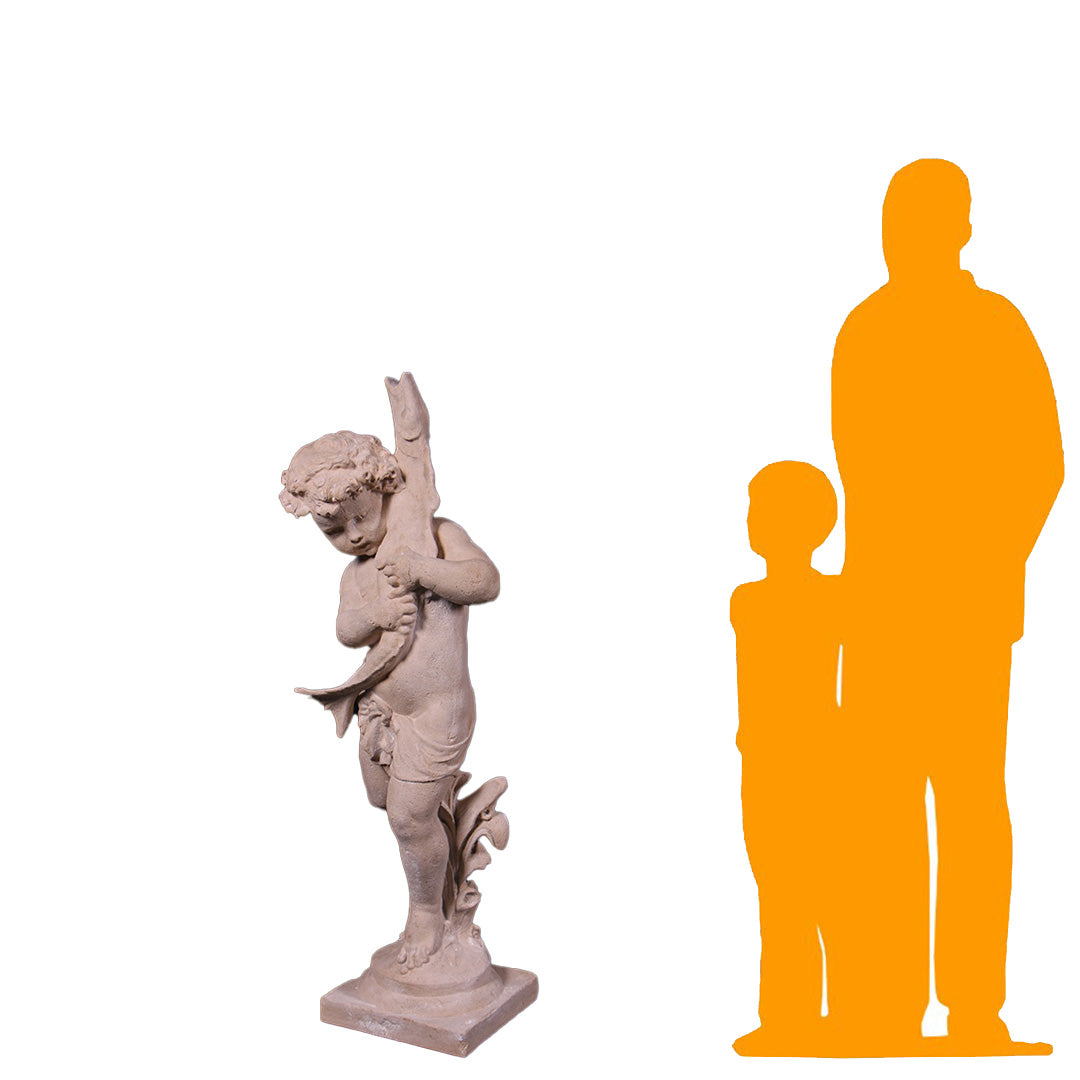 Cupid With Fish Stone Statue