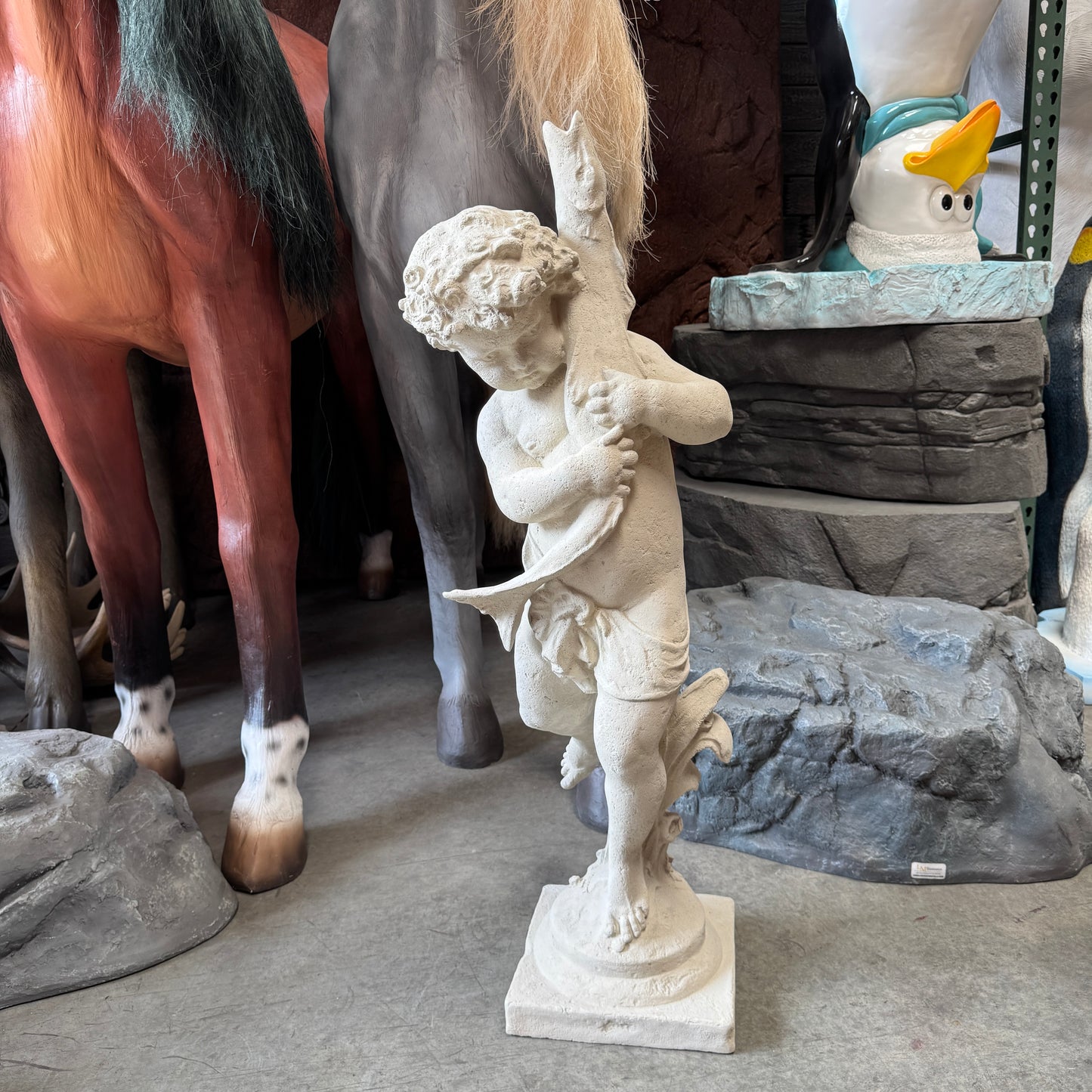 Cupid With Fish Stone Statue