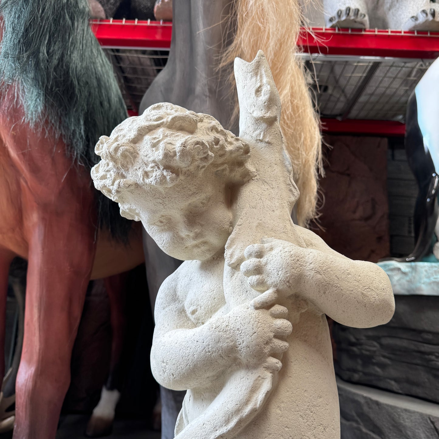 Cupid With Fish Stone Statue