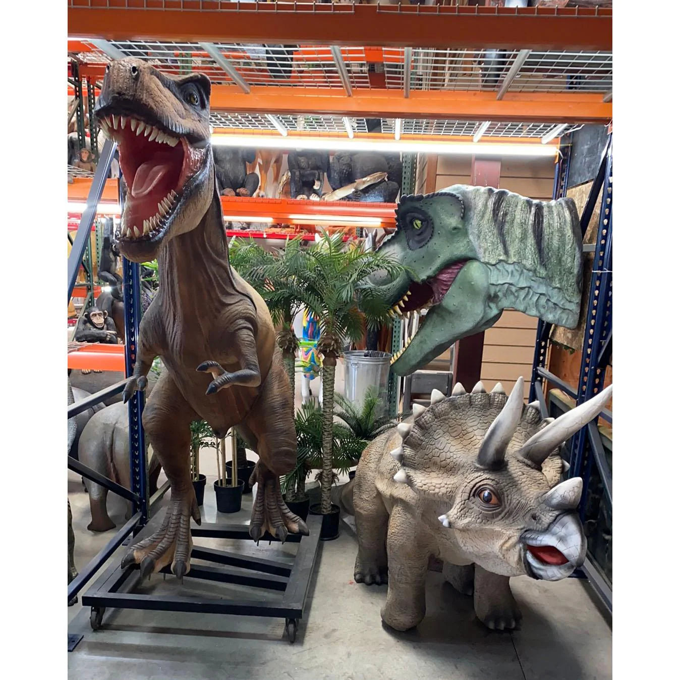 Large Gray Walking Triceratops Dinosaur Statue