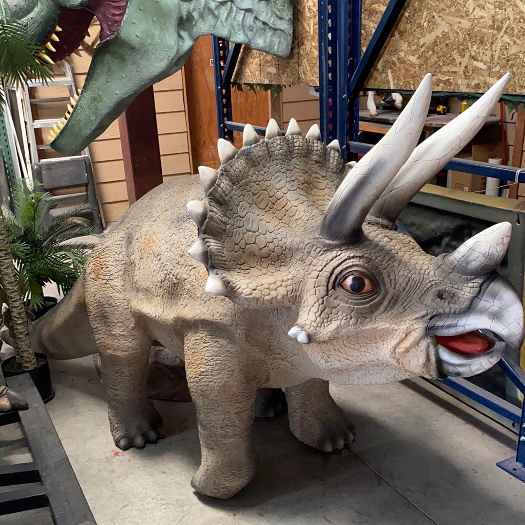Large Gray Walking Triceratops Dinosaur Statue