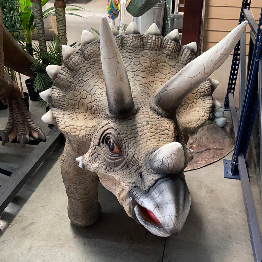 Large Gray Walking Triceratops Dinosaur Statue