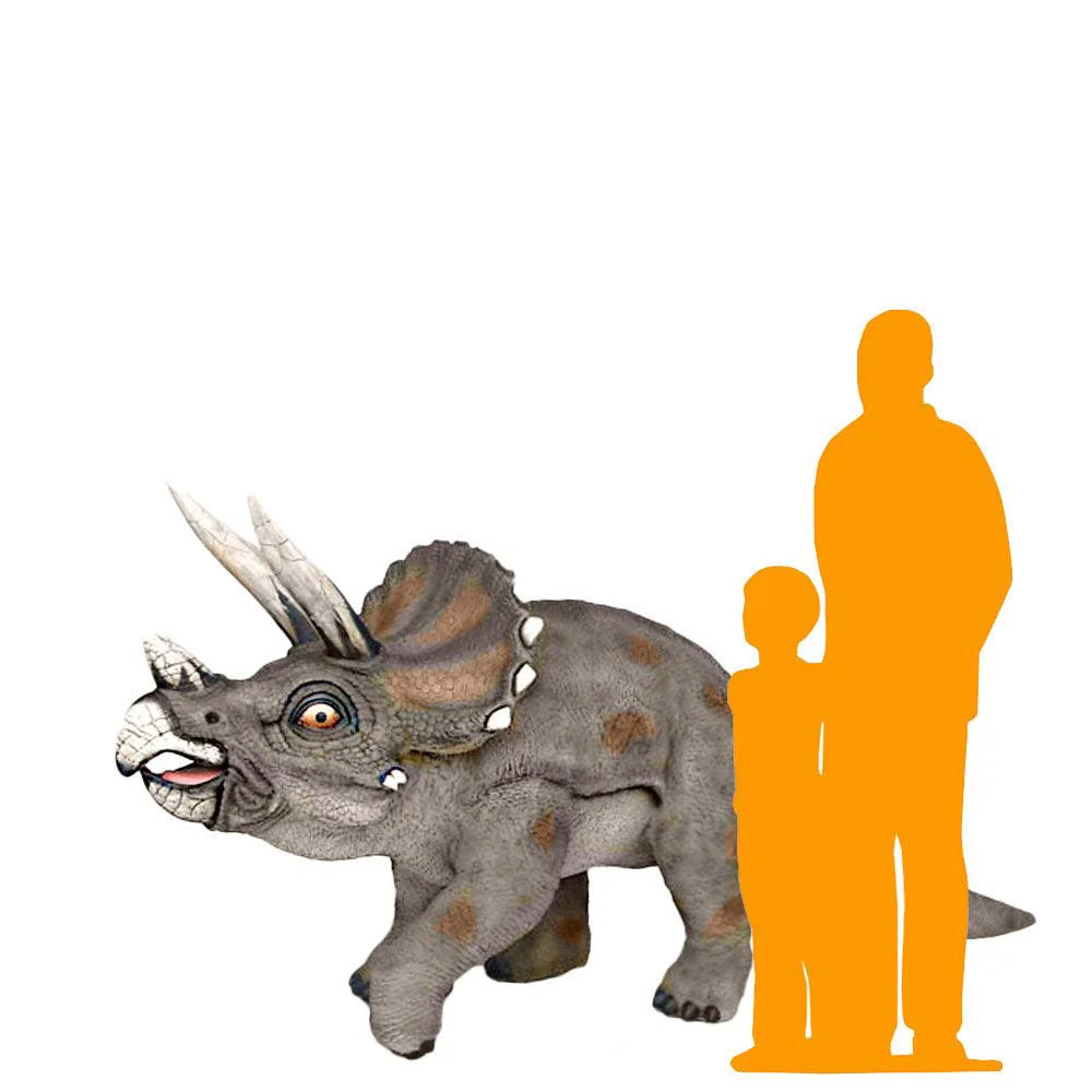 Large Gray Walking Triceratops Dinosaur Statue