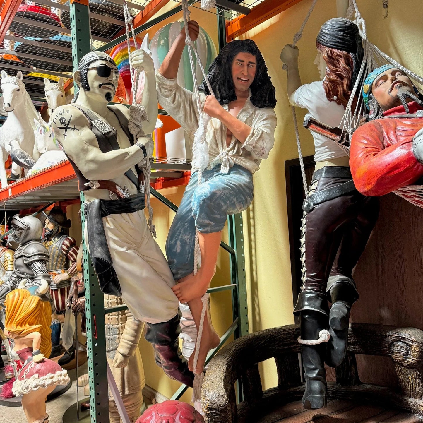 Pirate Hanging on Rope Life Size Statue