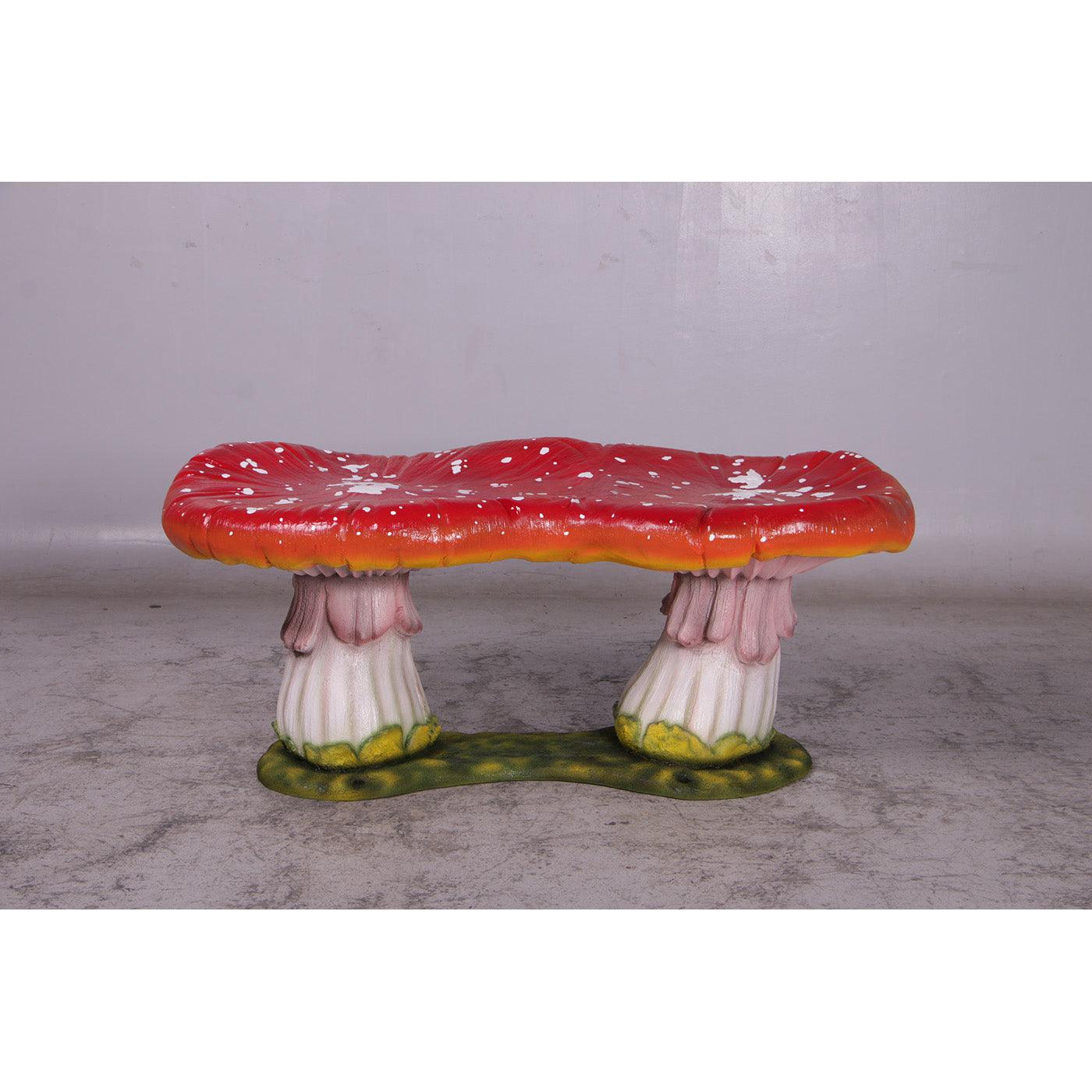 Large Red Double Mushroom Bench Statue